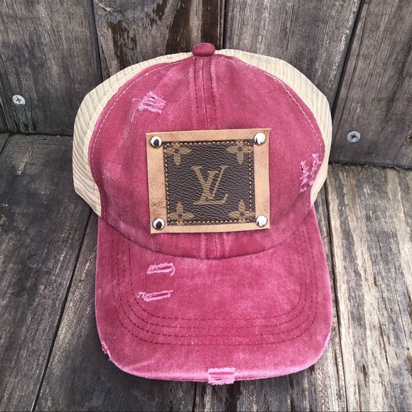 Yoga Bitch Accessories - Upcycled Criss Cross Ponytail Baseball Cap w/authentic luxury patch detail